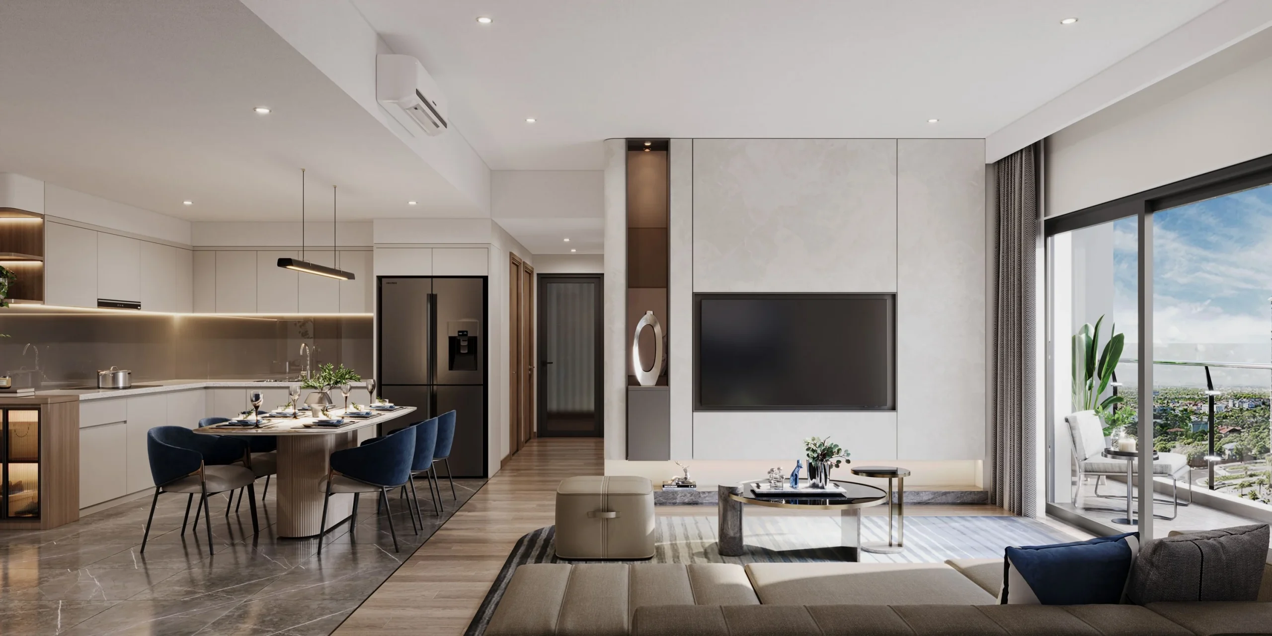 Không gian phòng khách căn hộ mẫu Masteri Cosmo Central