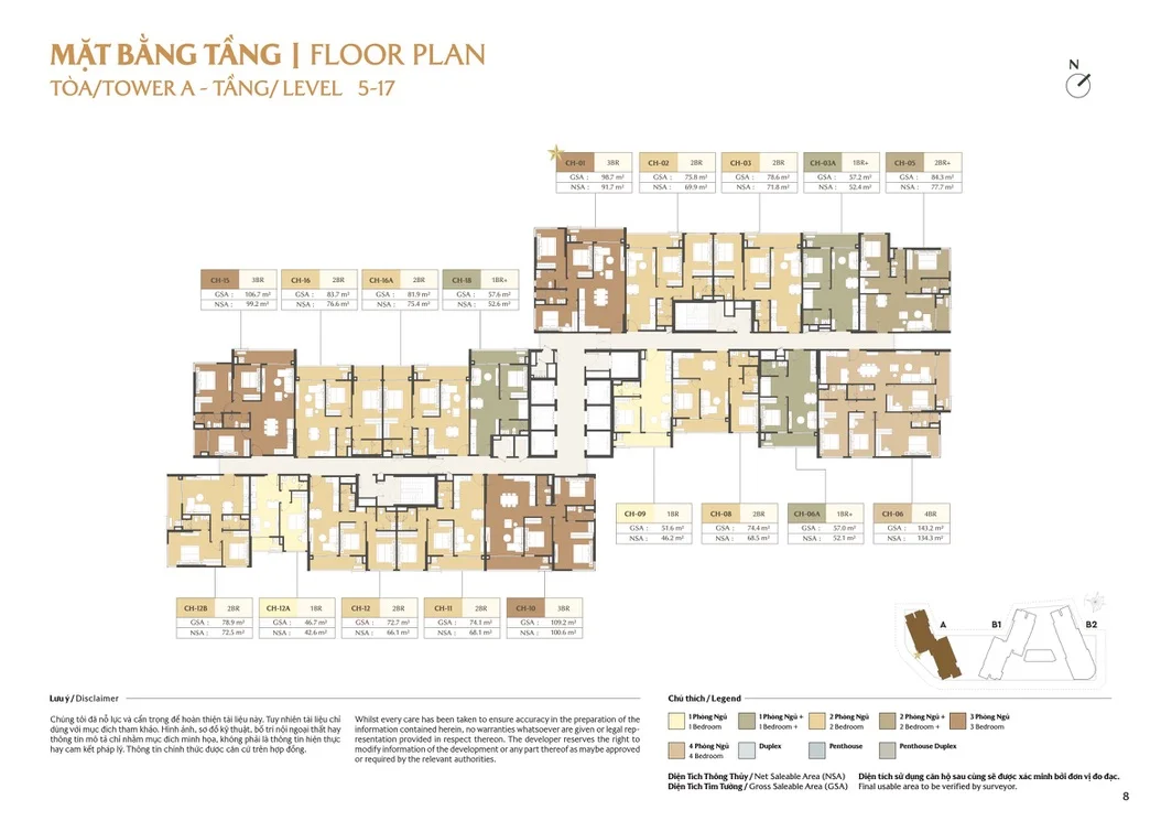 Mặt bằng điển hình tháp A Masteri Cosmo Central