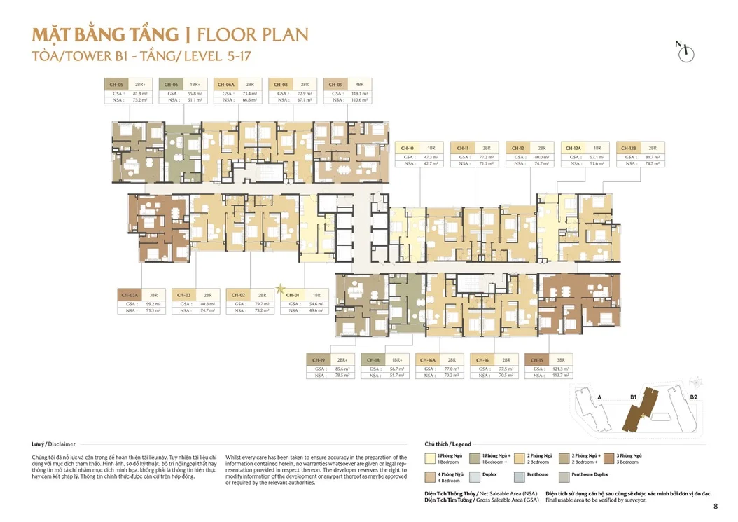 Mặt bằng điển hình tháp B1 Masteri Cosmo Central