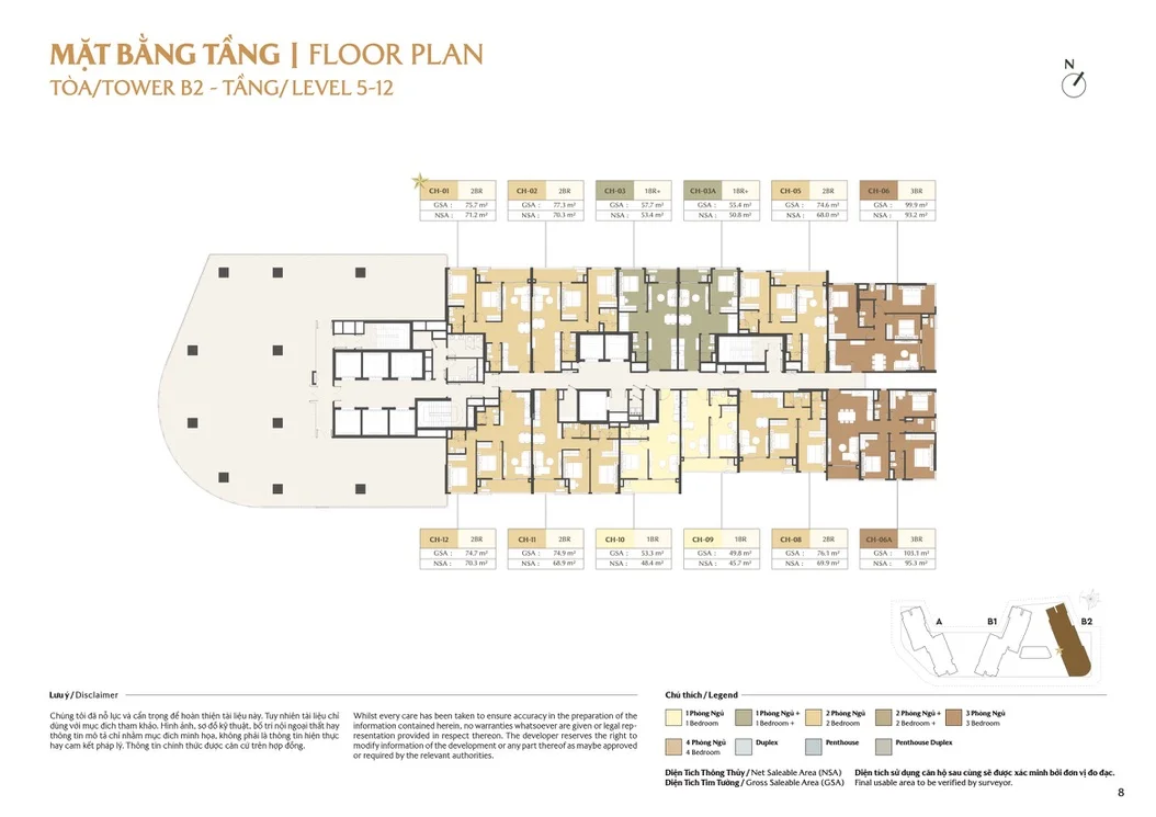 Mặt bằng điển hình tháp B2 Masteri Cosmo Central